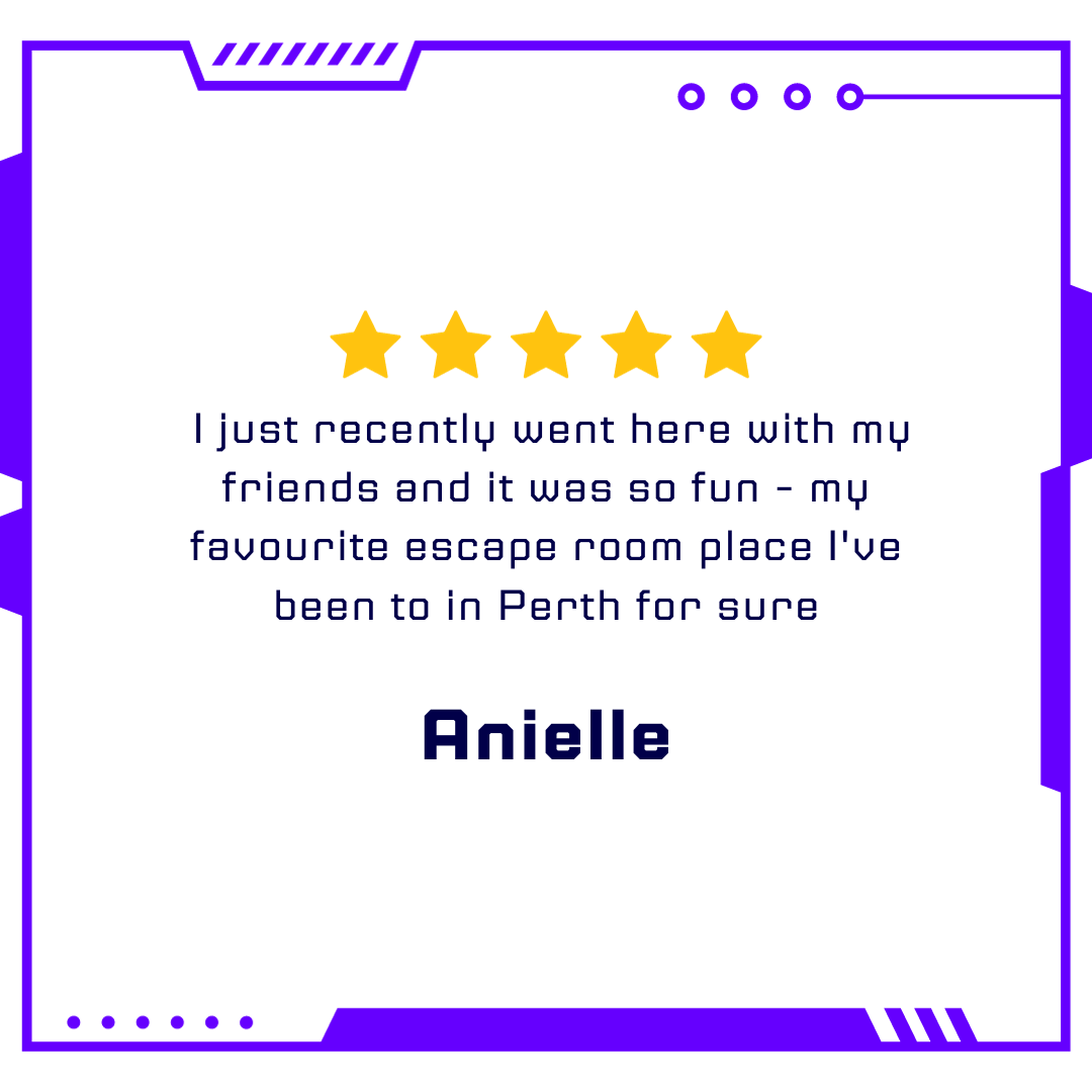 Capturing the essence of satisfaction in a review. Join the countless voices praising our escape room experience in Perth – where excitement meets acclaim, and every adventure leaves a lasting impression.